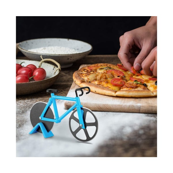 1 stk Pizzaskærer Blå Cykel Pizza Cutter med Display Stativ Non-Stick Køkkenredskaber Pizza Bage Bar Værktøjer-Blå