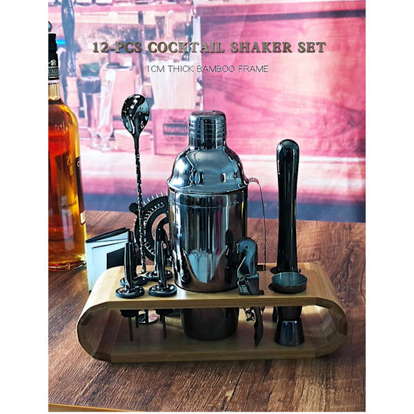 Uusi Set Oval Bamboo Wood Stand Base Cocktail Bartender Rose Gold Black 12-osainen set(750ml) local tyrant gold