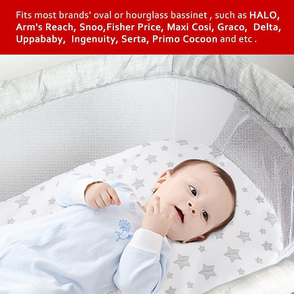 Bassinet Lakener 2-pak, Passer Til Halo Bassinet Swivel Sleeper, Universal Lakener Til Rektangulær, Oval, Timeglasformet Bassinet Madras, Fleksibel Til Forskellige