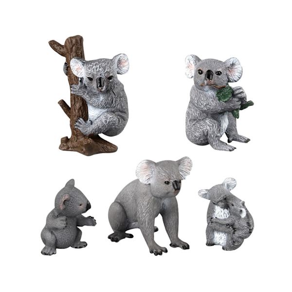 5 stk. Mini Koala Figurer - Realistiske Dyremodeller, Bordpynt, Læringslegetøj