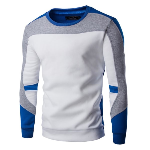 Herreoverdeler Rundhals Langermet Pullover Topp Casual Sweatshirt White And Blue 3XL