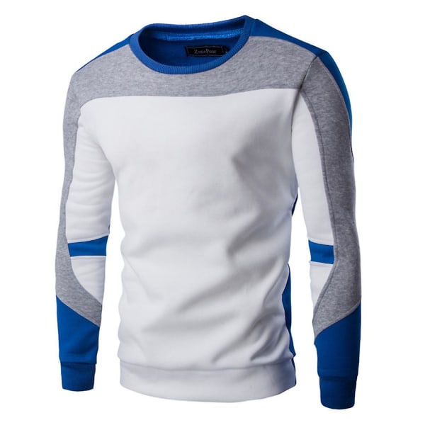 Mænds Toppe Rundhals Langærmet Trøje Casual Sweatshirt White And Blue 3XL