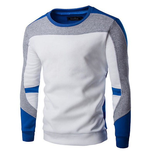 Miesten Pyöreäkauluksinen Pitkähihainen Pusero Rentoutunut Hupullinen Paita White And Blue 3XL