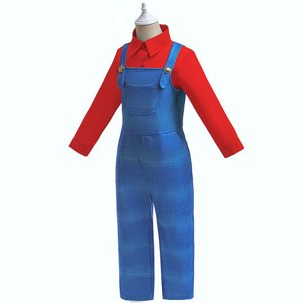 1-8 år børn Super Mario Cosplay kostume Jumpsuit Fancy kjole Halloween Karneval Festgaver-Rød 5-6 Years