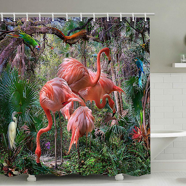 Flamingo Bruseforhæng, Vandtæt Bruseforhæng i stof til badeværelset med 12 plastikkroge - stil 1 200*230cm