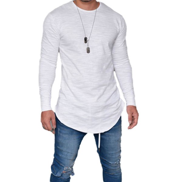 Miesten pitkähihainen perus T-paita White XL