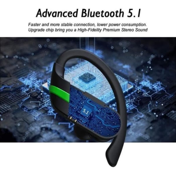 Bluetooth-hodetelefoner 51 trådløse sportshodetelefoner IP7 vanntett Bluetooth-hodesett med innebygd mikrofon 3D Hi-FI Stereo Sound238