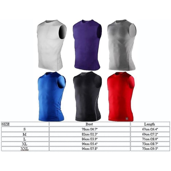 Mænds Base Layer Vest Ærmeløs T-shirt Gym Sport Tank Tops Blue XL