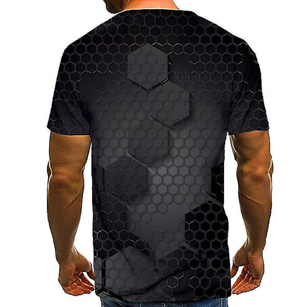 Sommer T-skjorte med 3D-trykk for menn, kort erme Black 3XL