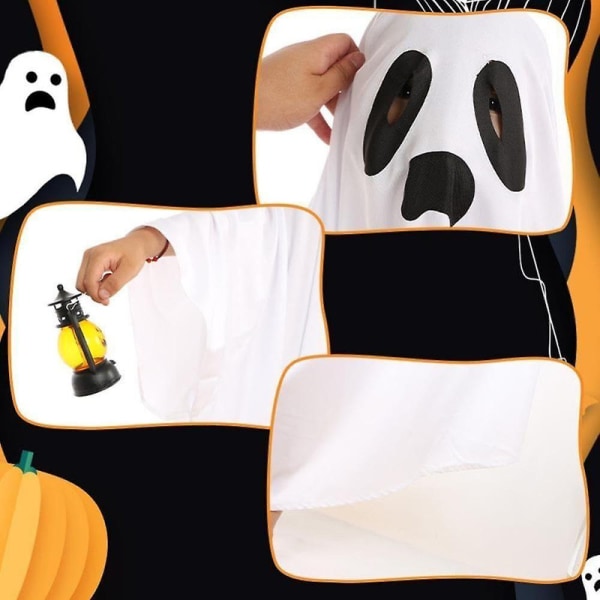 4-13 år Barn Pojkar Flickor Vit Spöke Cosplay Dräkt Spökkappa Halloween-fest Finklänning Presenter-A 13Years
