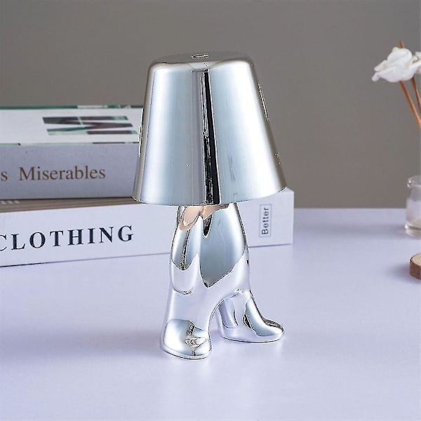 Sengelamper, Gul Thinker Lampe Bordlampe Ledningsfri Genopladelig Bærbar Dekorativ Natbordlampe Med Usb Opladning -ge silver E