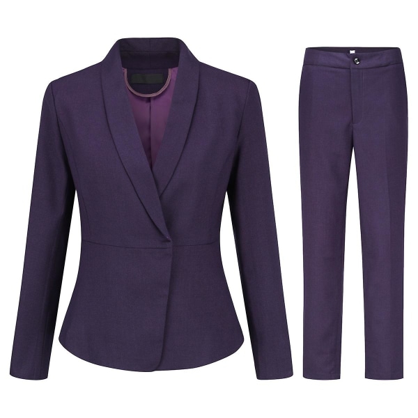Yynuda kvinners 2-delers kontordame Slim Fit forretningsdress (blazer + bukse) Purple S