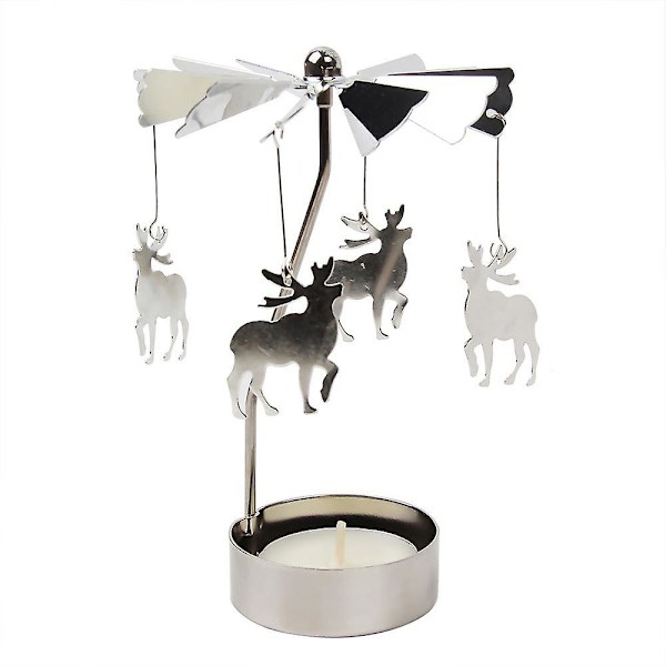 Roterande Spinning värmeljus Ljusstake Hållare Carousel Decor -ES Elk Silver