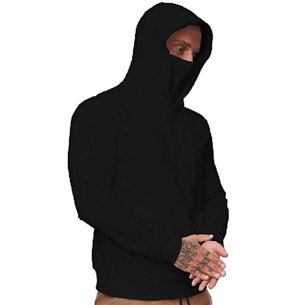Herr Toppar Hood Sweatshirt Sport Hoodies Ansiktsmasker Pullover Black XL