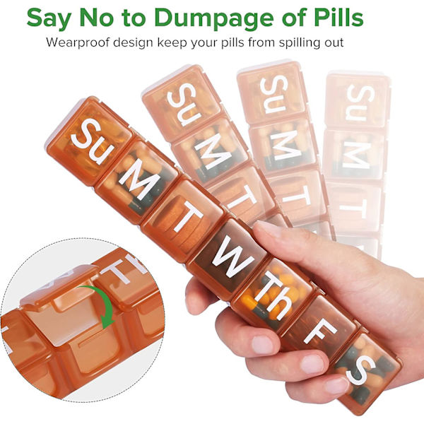 2 Pak Extra Stor Pilleorganiser til Ugen, BPA-Fri Pilleæske 7 Dage Med XL Rum Til Fiskeolie, Rejsevenlig Medicinorganiser Pilleetui Til D brown