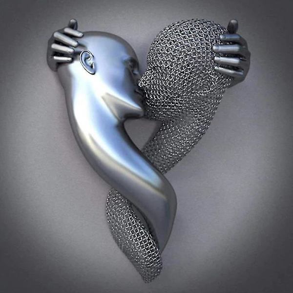 2023 New Love Heart Grå-3d kunstvegg Metallfigur Skulptur Par hengende maleri til hjemmet Silver FD30 50X50cm