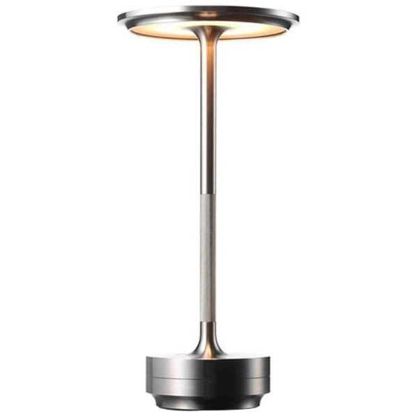 Trådløs bordlampe Dimbar vanntett metall usb oppladbar bordlampe 4-nivåer lysstyrke Silver