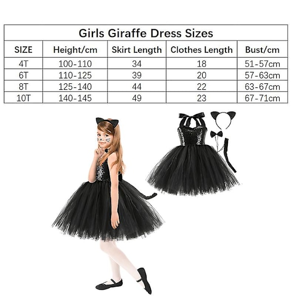 Pigekostume til Piger - Sort Kattedragt til Cosplay, Fest og Karneval med Hårtilbehør og Hale -hg 6T(110-125CM)