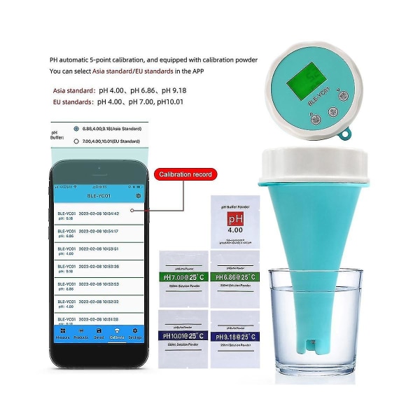 6 i 1 vattenkvalitetsdetektor Smart Online Bluetooth vattenklormätare Ph Meter-drivet verktyg kompatibelt med swimmingpool -HG As Shown