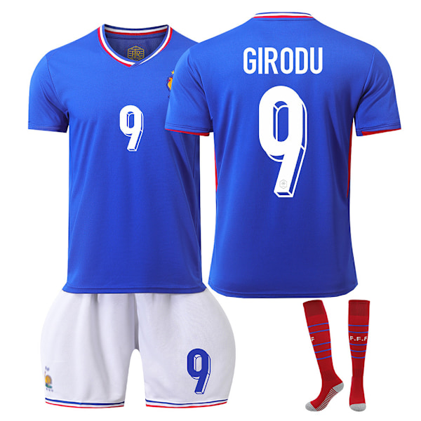 2024 Europamesterskab Frankrig hjemme fodboldtrøje+sok-Giroud 18(100-110cm)