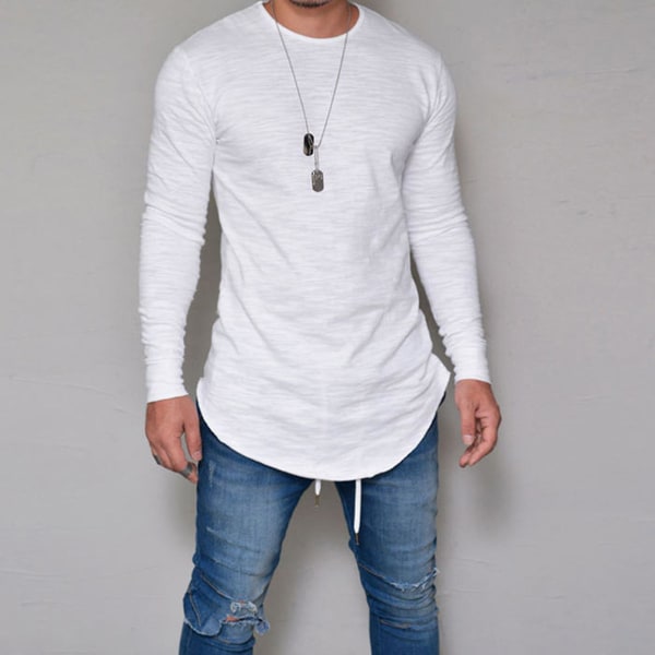 Langermet T-skjorte for menn White 3XL