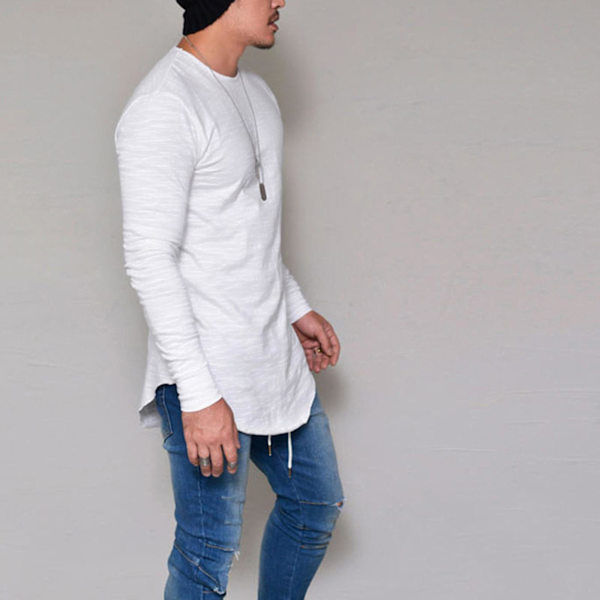 Miesten pitkähihainen perus T-paita White 2XL
