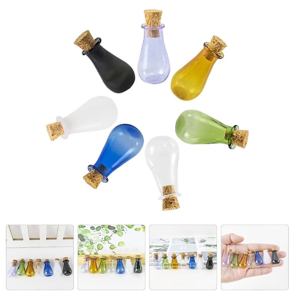 7 kpl Mini Toivepullot Lasinen Säilytyspullo DIY Ajelehtivapullot Ripustimet Assorted Color 3x1.5cm