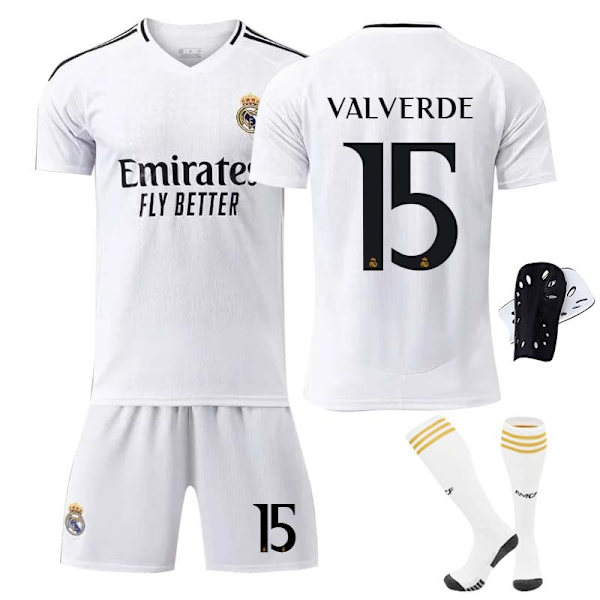 2425 Real Madrid fotbollströja VALVERDE tröjset med strumpor+skyddsutrustning 20(110-120cm)