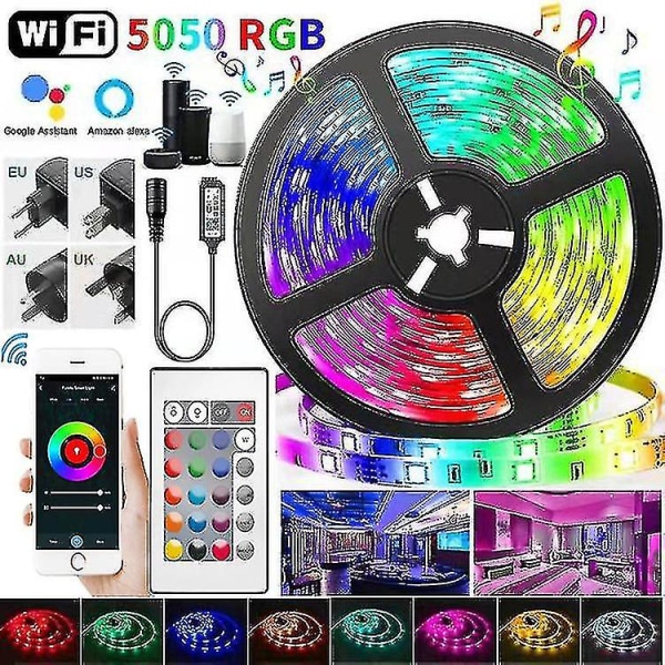 20m LED-valot Bluetooth RGB-valot LED-nauhavalot 44-näppäimen kaukosäätimellä Musiikkisynkronointi Väriä vaihtavat LED-tunnelmanauhat Fule53 -ES 20M Full Set 2835 24key Wifi plug