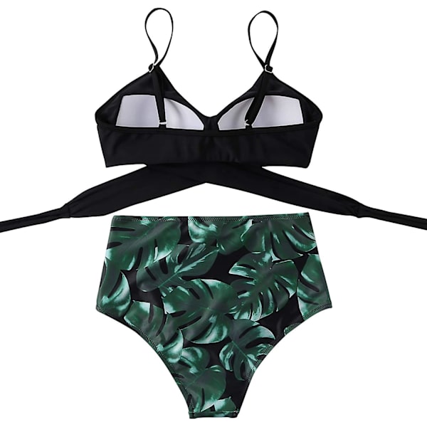 Dametøj Kryds Kors Push Up Badetøj Top Mavekontrol Halter Bikini Højtaljet Badetøj Todelt Badetøj Black Green Large