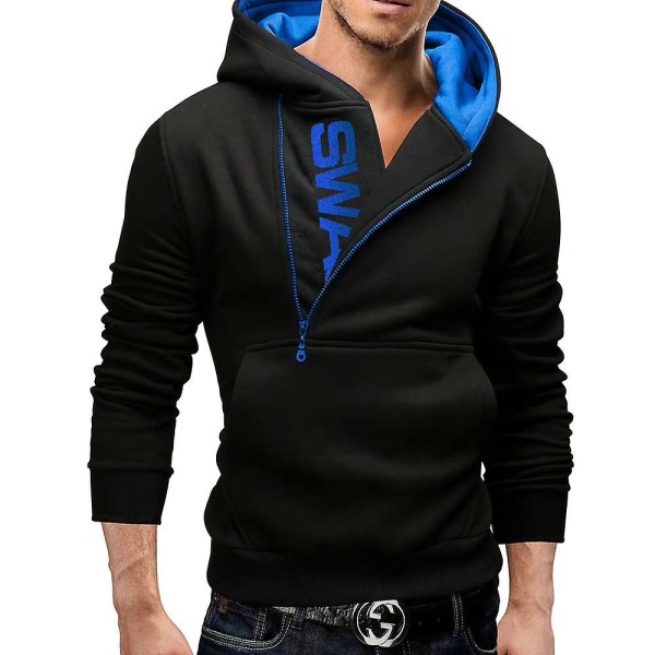 Mænds Toppe Langærmede Hoodies Jogging Løbetøj Sportswear 1/2 Lynlås Trøje Black Blue XL