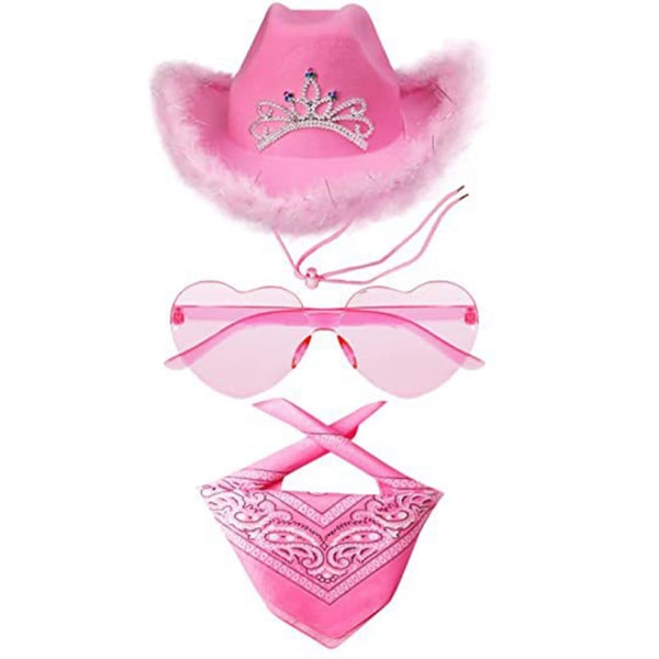 Cowboyhatt - Cowboyhatt med kant og justerbar nakkestropp, passer de fleste damer og menn, perfekt for jenter, rollespilltilbehør, temafester pink