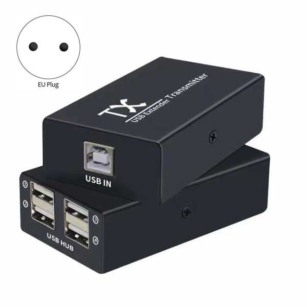 120M USB Extender 4 Port USB1.1 Hub Extender over RJ45 Ethernet USB UTP Extension Sender Modtager-EU stik Black