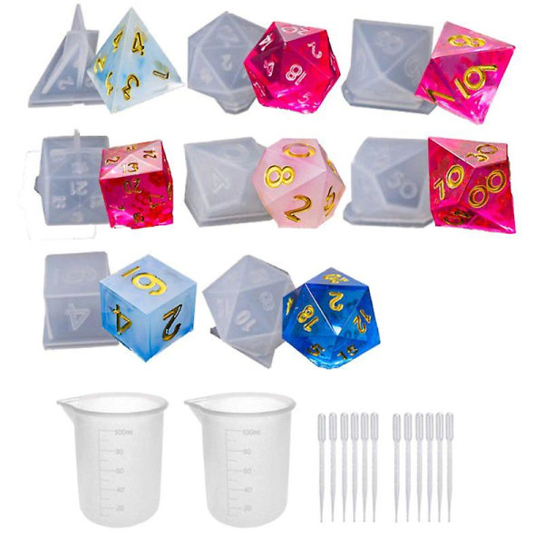 DIY Kristall Epoxy Form Tärning Filé Form Multi-spec Digitalt Spel Hög Spegel Tärning Form Silikon Form Tillverkning -ES White