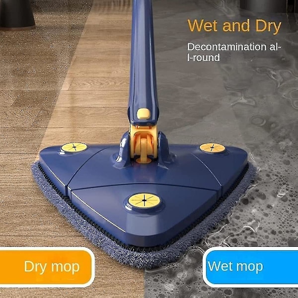 360° Kiertävä Säädettävä Siivousmop, Pitkäkahvainen Kolmion Muotoinen Mop, Uudelleenkäytettävä Spin Mop, Ruostumattomasta Teräksestä Valmistettu Kahva White