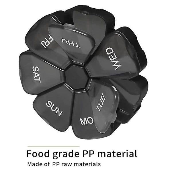 Ugentlig 7 Dages, Daglig Pilleæsker, Pilleboks, Pilleholder, Pille Dispenser, Rejse Sort