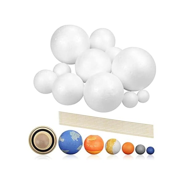 Solar System Project Kit, Planetmodel Hantverk 14 blandade storlekar polystyren sfärer bollar för skolan Sc -ge White