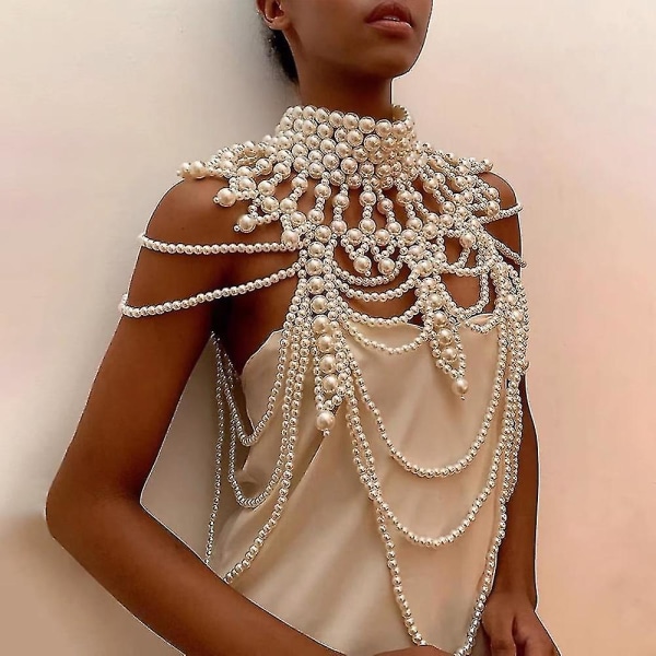 Vintage bröllopsklänning pärla axelkedja smycken Handgjorda imitation päron halsband Lyx Stor storlek Body Chain -ES