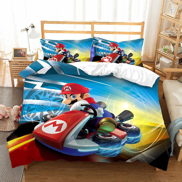 Mario Racing 3d Printed Cover Sängkläder Set Påslakan Quilt Cover Örngott Enkel Dubbel AU DOUBLE 180x210cm