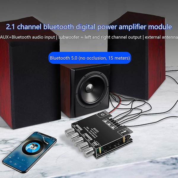1 stk Zk-mt21 2x50w+100w 2.1 kanals Bluetooth 5.0 subwoofer digital basforstærker Black 1pc