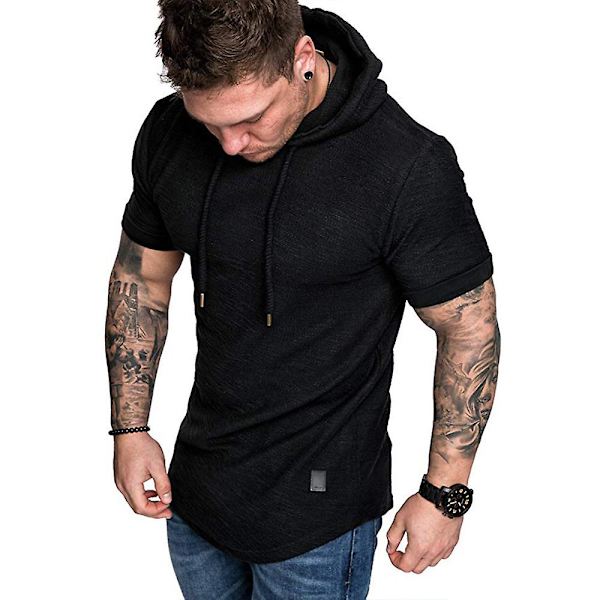 Hettegenser med korte ermer for menn - Enkelt design, sommerlig og avslappet, perfekt for sport Black 3XL