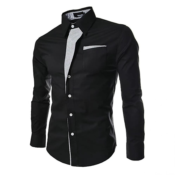 Miesten muodollinen napillinen paita Business Shirt Topit Black L