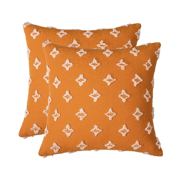 2 set koristeellisia tyynynpäällisiä rombinen jacquard tyynyliina Pehmeä neliönmuotoinen case -18'x18' oranssi