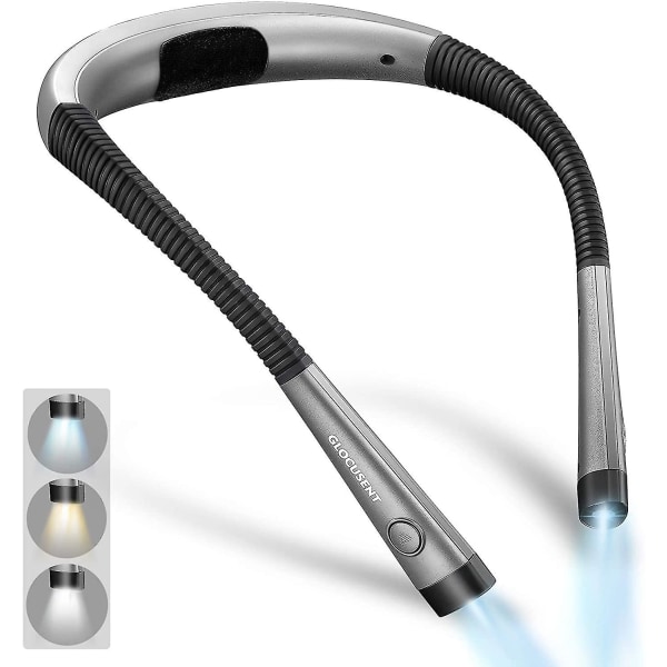 Glocusent Oppladbar Nakkeleselampe, Lampe For Lesing I Sengen, 3 Farger, 6 Lysstyrke Nivåer, Foldbare Armer, Lang Levetid, Perfekt For Lesing