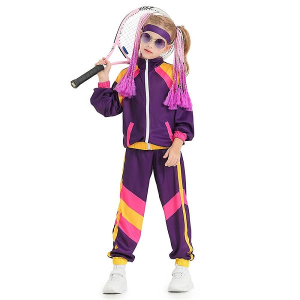 2-14 År Børn Teenagere Drenge Piger Barbie 80'er Tracksuit Hip Hop Kostume Top Bukser Sæt Outfit Sæt Gave - Lilla 8-10Y