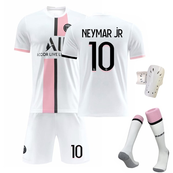 2122 Paris borte hvit drakt Neymar fotballuniform + sokk + verneutstyr 22(120-130cm)