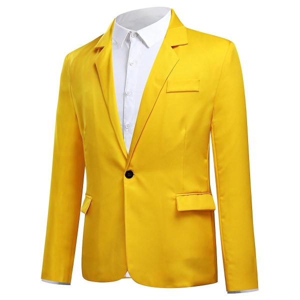 Yynuda Herre Business Casual Klassisk Hakk Lapel Dobbel Splitt Pure Color Enknapps dressjakke 11 farger Yellow XL