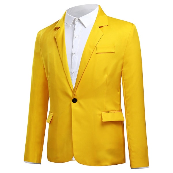 Yynuda Herre Business Casual Klassisk Revers med Hak Dobbelt Split Pure Farve Jakke med én knap 11 farver Yellow 2XL