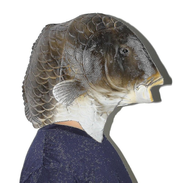 Sort Fiskemaske Latex Dyrehovedmaske Grå Fiske Kostume Hovedbeklædning Maskerade Fest Voksen -hg