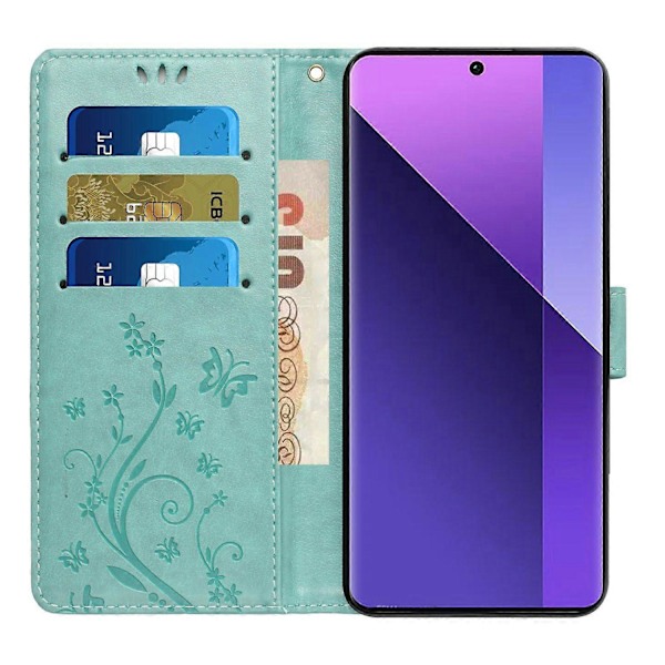 Læder Wallet Case med Sommerfugl og Blomster til Samsung Galaxy S25 Edge med Rem Multicolor Baby Blue